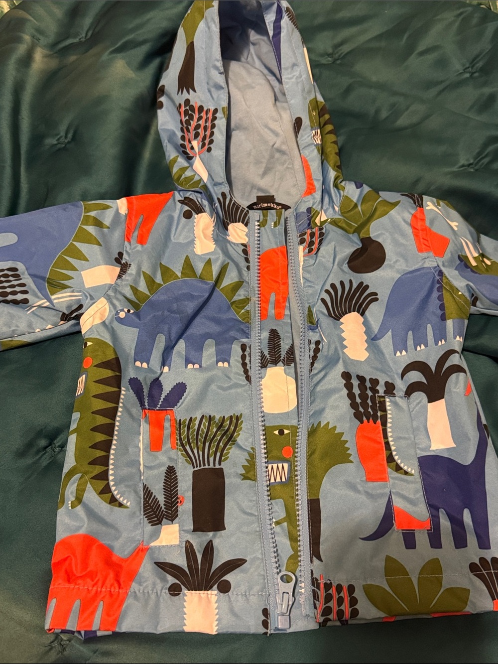 Marimekko Light Blue Dino-Print Hooded Raincoat